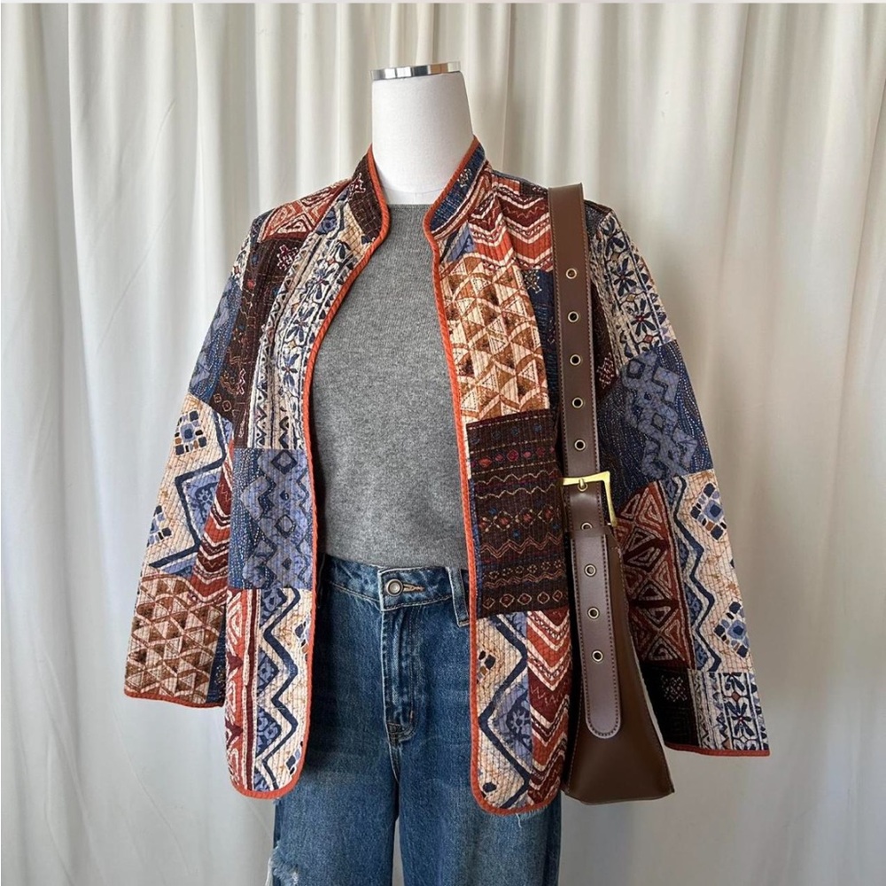 Alfred Dunner Quilted Patchwork Open Front Jacket… - image 1